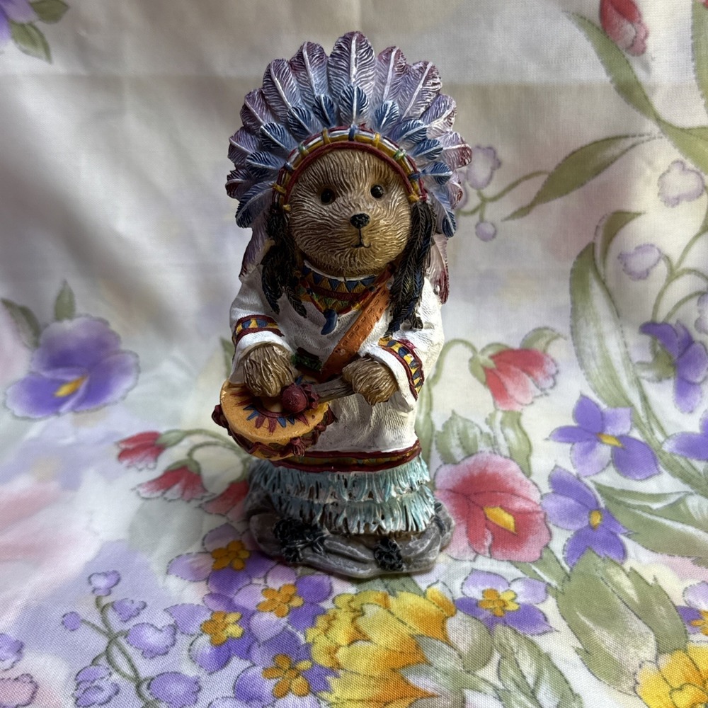 Vintage Native American Bear Figurine Resin Collectible 5"
